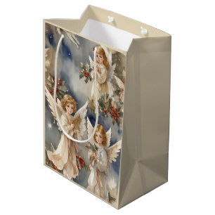 Festive Christmas Angels Holiday watercolor Medium Gift Bag