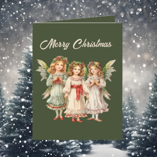 Festive Christmas Angels watercolor add text  Holiday Card