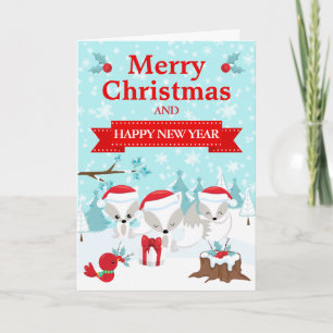 Festive Christmas Arctic Foxes & Winter Scene Holiday Card