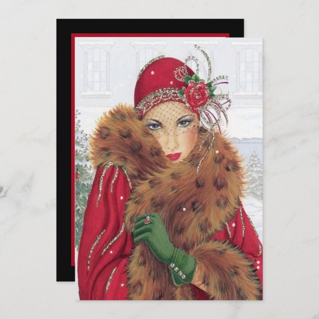 Festive Christmas art deco lady Invitation (Front/Back)