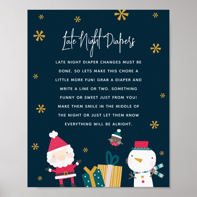 Festive Christmas Baby Shower 'Late Night Diaper' Poster (Front)