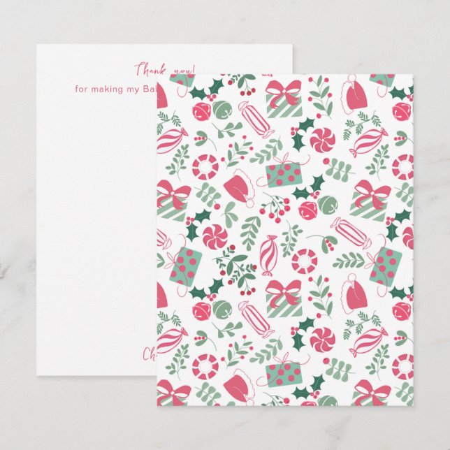 Festive Christmas Baby Shower Thank You Card (Front/Back)