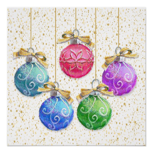 Festive Christmas Balls & Confetti Poster (Front)