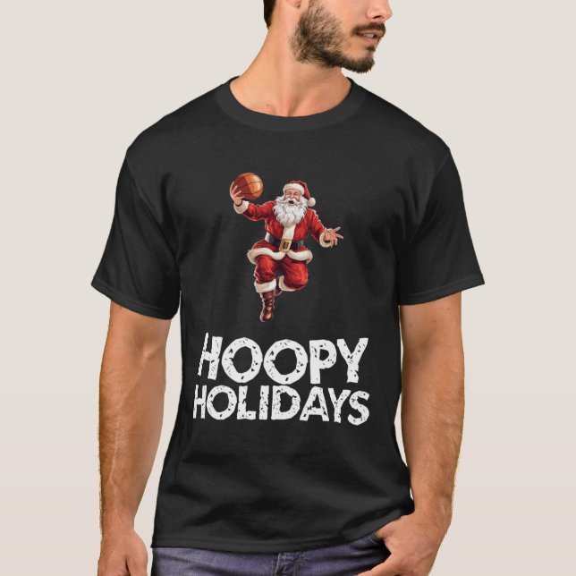 Festive Christmas Basketball Santa  T-Shirt (Front)