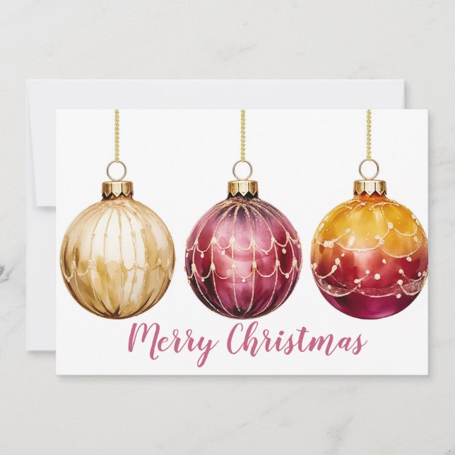 Festive Christmas Baubles Greeting Card (Front)