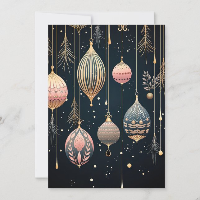 Festive Christmas Baubles Greeting Card (Front)