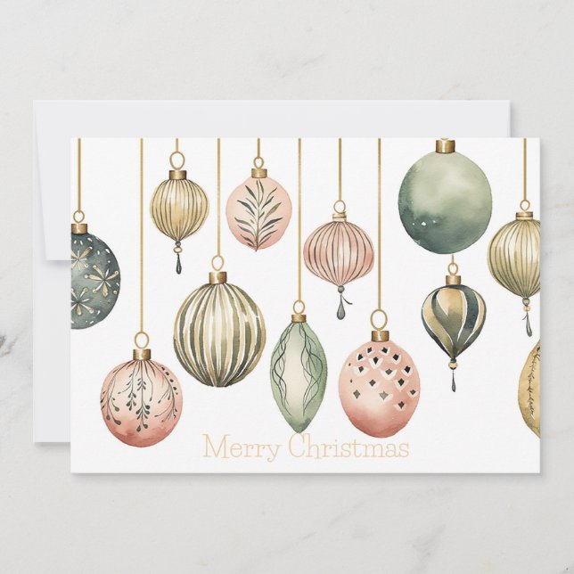 Festive Christmas Baubles Greeting Card (Front)