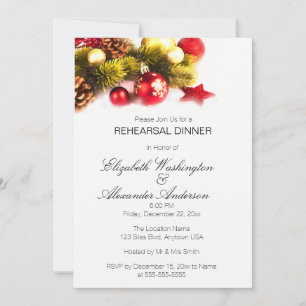 Festive Christmas Baubles REHEARSAL DINNER Invitation