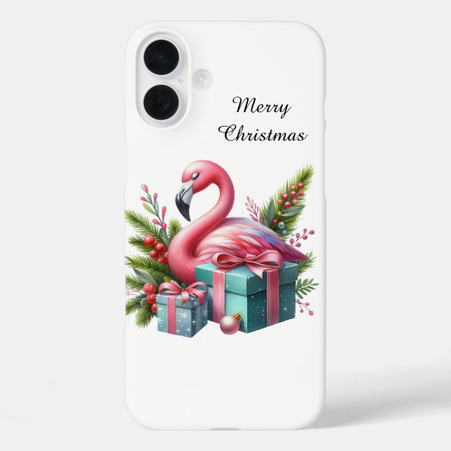 Festive Christmas beach customizable pink flamingo Case-Mate iPhone Case (Back)