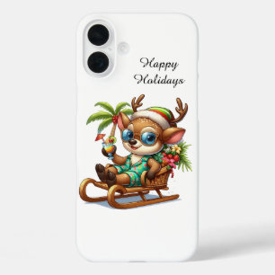 Festive Christmas beach customizable reindeer iPhone 16 Plus Case