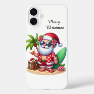 Festive Christmas beach customizable Santa iPhone 16 Plus Case