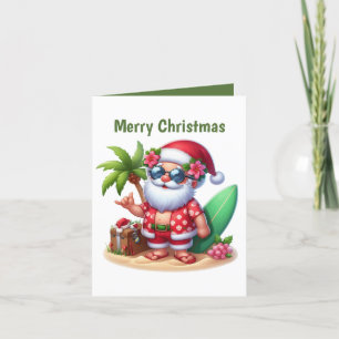 Festive Christmas beach customizable Santa Holiday Card