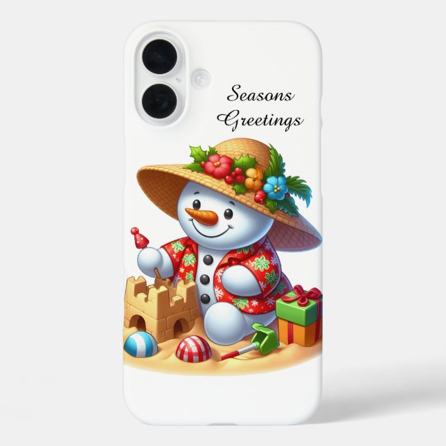 Festive Christmas beach customizable snowman Case-Mate iPhone Case (Back)
