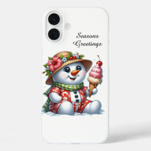Festive Christmas beach customizable snowman iPhone 16 Plus Case