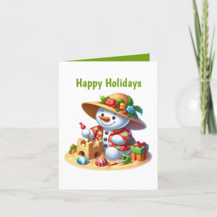 Festive Christmas beach customizable snowman  Holiday Card