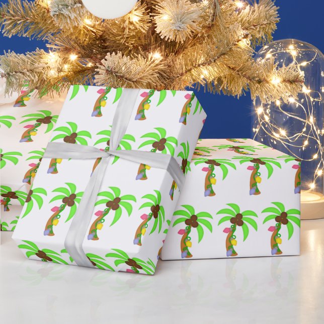 Festive Christmas Beach palm trees tiled party Wrapping Paper (Holidays)