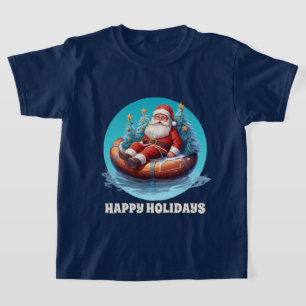 festive Christmas beach Santa add text watercolor  T-Shirt