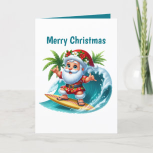 Festive Christmas beach Santa customizable Holiday Card