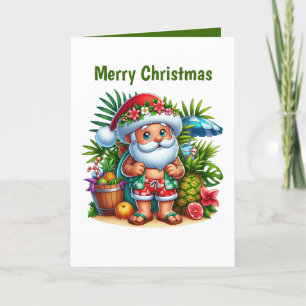 Festive Christmas beach Santa customizable Holiday Card