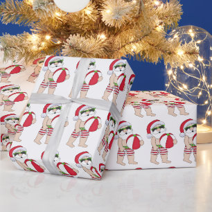 Festive Christmas Beach Santa tiled party Wrapping Paper