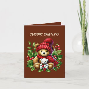 Festive Christmas bear add message Holiday Card