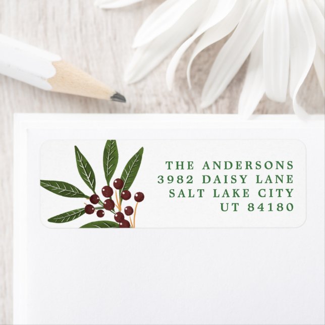 Festive Christmas Berries Nom Adresse de retour (En situation)