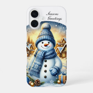 Festive Christmas blue snowman customizable iPhone 16 Case