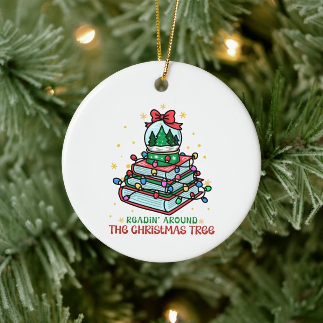 Festive Christmas Book Lover Ceramic Ornament (Tree)