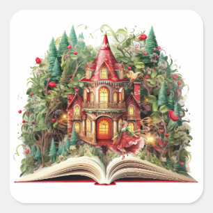 Festive Christmas Book Lover Square Sticker