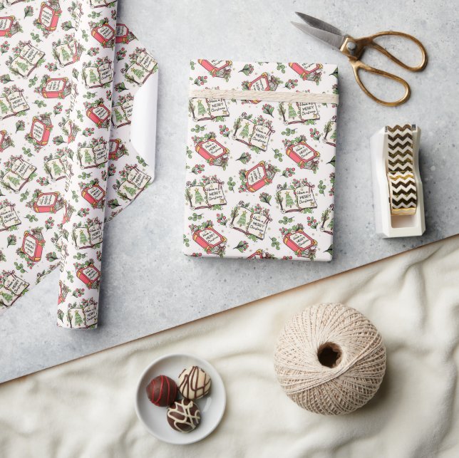 Festive Christmas Books Wrapping Paper (Crafts)