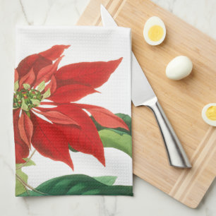 Festive Christmas Bortanical Poinsettia Kitchen Towel