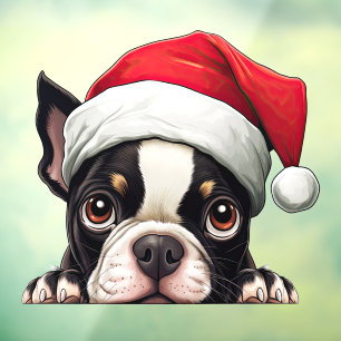Festive Christmas Boston Terrier Window Cling
