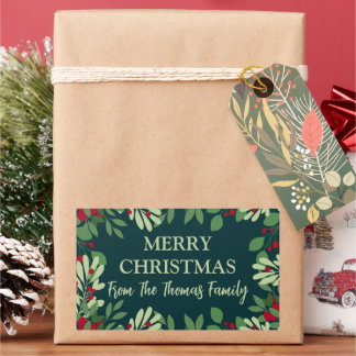 Festive Christmas Botanical Berries Family Name Sticker