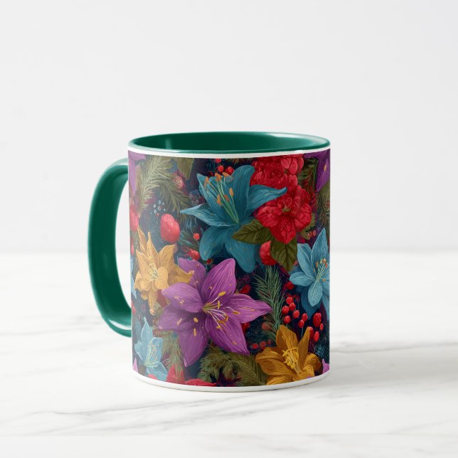 Festive Christmas Botanical Pattern Mug (Front Left)