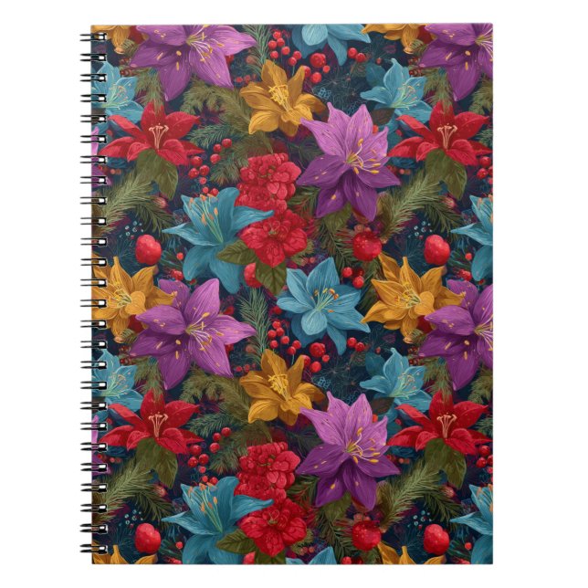 Festive Christmas Botanical Pattern Notebook (Front)