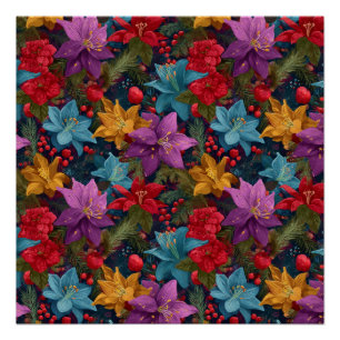 Festive Christmas Botanical Pattern Poster