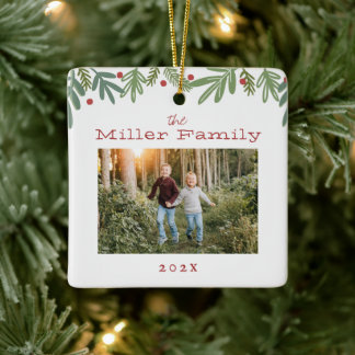 Festive Christmas Botanicals Holiday Card Ceramic Ceramic Ornament