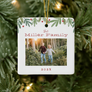 Festive Christmas Botanicals Holiday Card Ceramic  Ornament