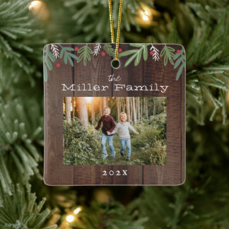 Festive Christmas Botanicals Holiday Card Ceramic Ornament