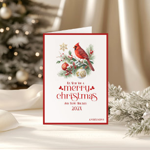 Festive Christmas Bouquet Red Cardinals Card