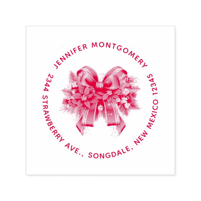 Festive Christmas Bow Name and Address Self-inking Stamp (Design)