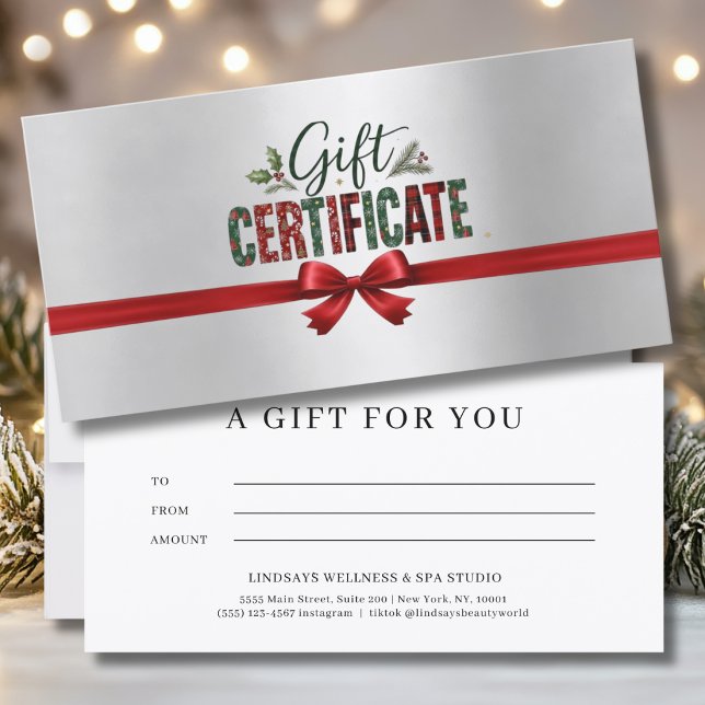 Festive Christmas Bow Script Business Certificate (Festive Christmas Bow Script Silver Business Certificate)