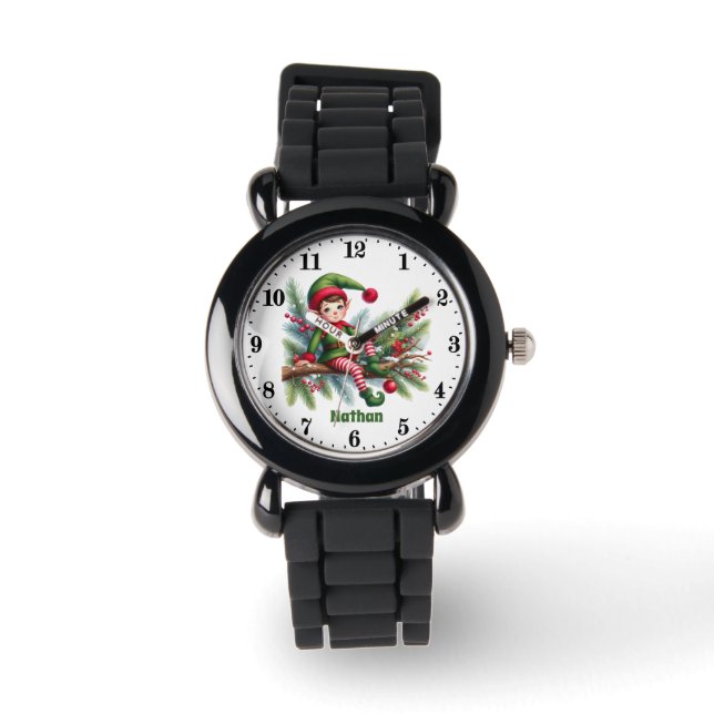 Festive Christmas boys elf add name Watch (Front)