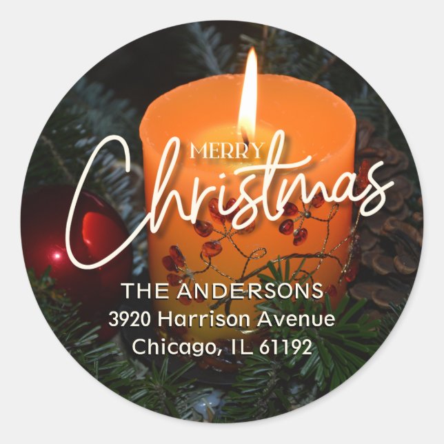 Festive Christmas Candle  Classic Round Sticker (Front)