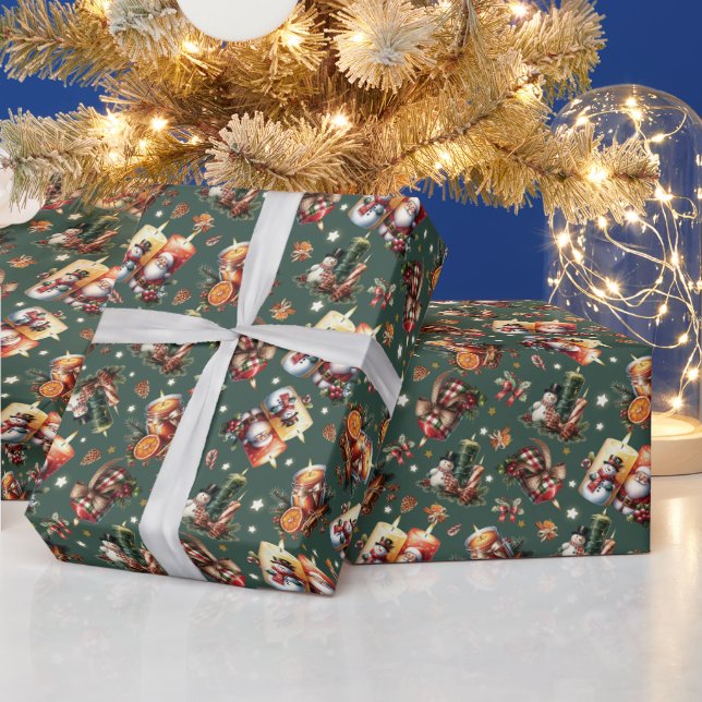 Festive Christmas candle tiled pattern Wrapping Paper (Holidays)