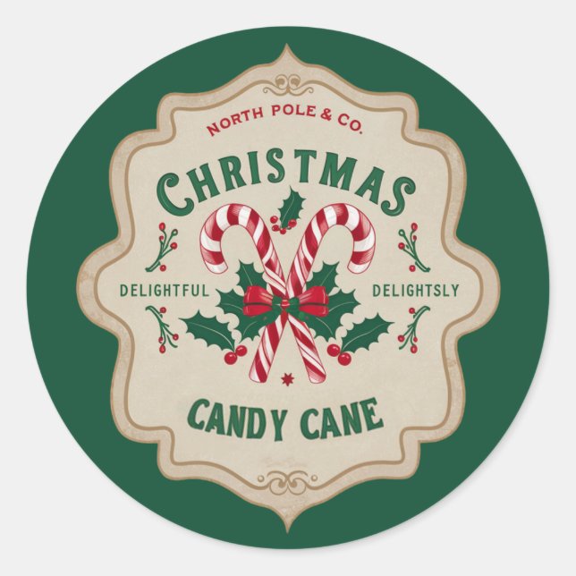 Festive Christmas candy cane  Classic Round Sticker (Front)