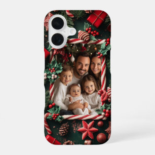 Festive Christmas Candy Cane Custom Photo iPhone 16 Case