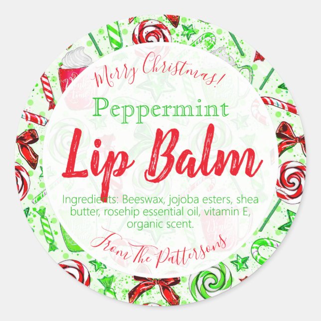 Festive Christmas Candy Cane Fun Lip Balm Labels (Front)