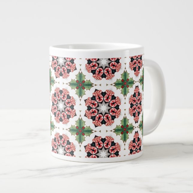 Festive Christmas Candy Cane Large Coffee Mug (Front Right)