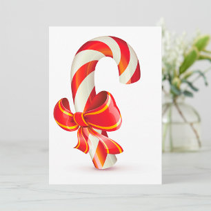 Festive Christmas Candy Cane with Red Ribbon Invitation